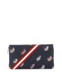 Printed Leather Zip-Around Wallet, Dark Blue