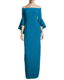 Off-the-Shoulder Column Gown, Azure