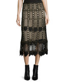 Tulsi Studded Lace Midi Skirt, Black