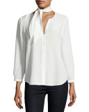 Nile Tie-Neck Silk Shirt, White