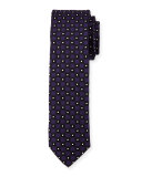 Neat Box-Pattern Silk Tie, Purple