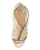 Milla Metallic Strappy Red Sole Bootie, Light Gold