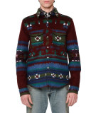 Tribal-Print Woven Shirt Jacket, Wine