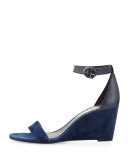 Thames Suede Wedge Sandal, Bright Navy
