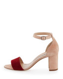 Lauratomod Colorblock Suede Ankle-Wrap Sandal, White/Red