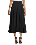Pleated A-Line Midi Skirt, Black