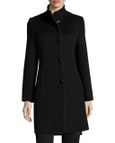 Mock-Neck Wool Coat, Black
