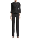 3/4-Sleeve Polka-Dot Jacket, Black