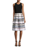 Sleeveless Striped-Skirt Dress, Black/Blush