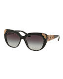 Floral-Rhinestone Gradient Cat-Eye Sunglasses