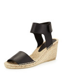 Sophie Leather Espadrille Wedge, Black