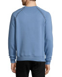 Stud Detail Cotton-Blend Sweatshirt, Light Blue