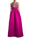 Sleeveless Embroidered Ball Gown, Fuchsia