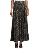 Sunburst Flare Printed Maxi Skirt, Clinton Metallic Leopard