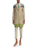 Medallion-Print Skinny Capri Pants, Beige
