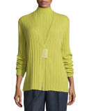 Ribbed Cashmere V-Neck Magnet-Close Cardigan