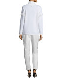 Fringe-Trim Turtleneck Sweater, Off White