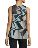 Sleeveless Geometric Lurex Intarsia Swing Top, Ice