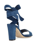 Tondala Suede Ankle-Wrap Sandal, Blue