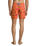 Mistral Moonfish-Embroidered Swim Trunks, Clementine