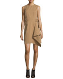 Sleeveless Draped Trench Dress, Khaki