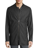 Linen-Blend 3/4-Length Zip-Up Jacket, Black