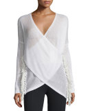 Cross-Front Tassel Sweater, Soft White
