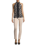 Samantha Wool Serge Skinny Ankle Pants, Nude