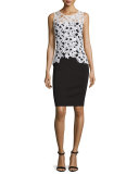 Sleeveless Lace Combo Cocktail Sheath Dress