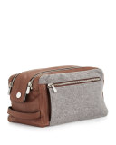 Leather & Wool-Cashmere Travel Toiletry Bag, Tan/Gray