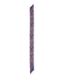 Long Skinny Floral Silk Scarf, Purple