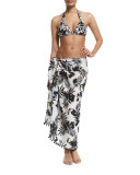 Tassel-Trim Printed Sarong Coverup