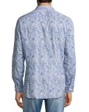 Allover Paisley Printed Sport Shirt, Blue