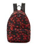 Small Floral-Print Nylon Backpack, Black/Red