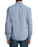 Dobby-Plaid Long-Sleeve Sport Shirt, Navy