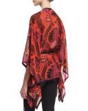Jewel-Neck Printed Tunic, Red/Pink/Purple