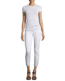 Stiletto Embroidered Cropped Jeans, Sugar