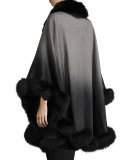 Ombre Cashmere Cape with Fox-Fur-Trim Cape, Gray