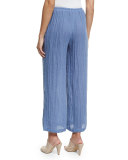 Crinkled Linen Pants, Blue Mist