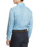 Linen Long-Sleeve Sport Shirt, Teal