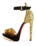 Velvet Ankle-Wrap 140mm Red Sole Sandal, Black
