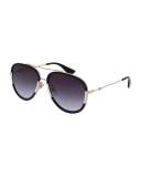 Gradient Web Aviator Sunglasses, Gold/Black/Ivory
