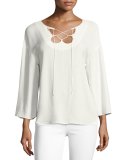 Mirrored Lace-Up Blouse, Off White