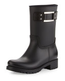 Buckle Rubber Rain Boot, Black