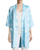 Chandelier-Print Short Kimono Robe, Blue