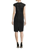 Cap-Sleeve Talon Sheath Dress w/ Lace Back, Black