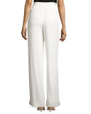 Pleated Wide-Leg Crepe Pants, Gesso