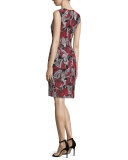 Sleeveless Graphic Lily-Print Dress, Blackberry