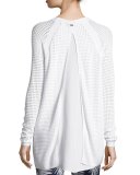Openwork-Stitch Crewneck Raglan Sweater, Bianco
