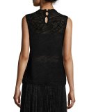 Sleeveless Knit Lace Sweater, Black